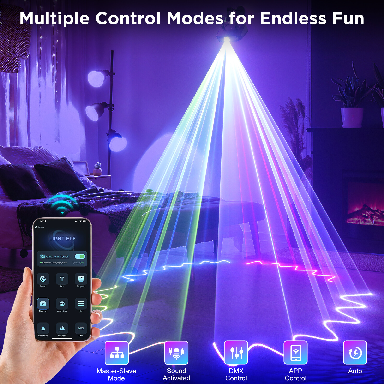 UKING APP DMX Control Animation Laser Projector DMX Stage DJ Laser Light Beam