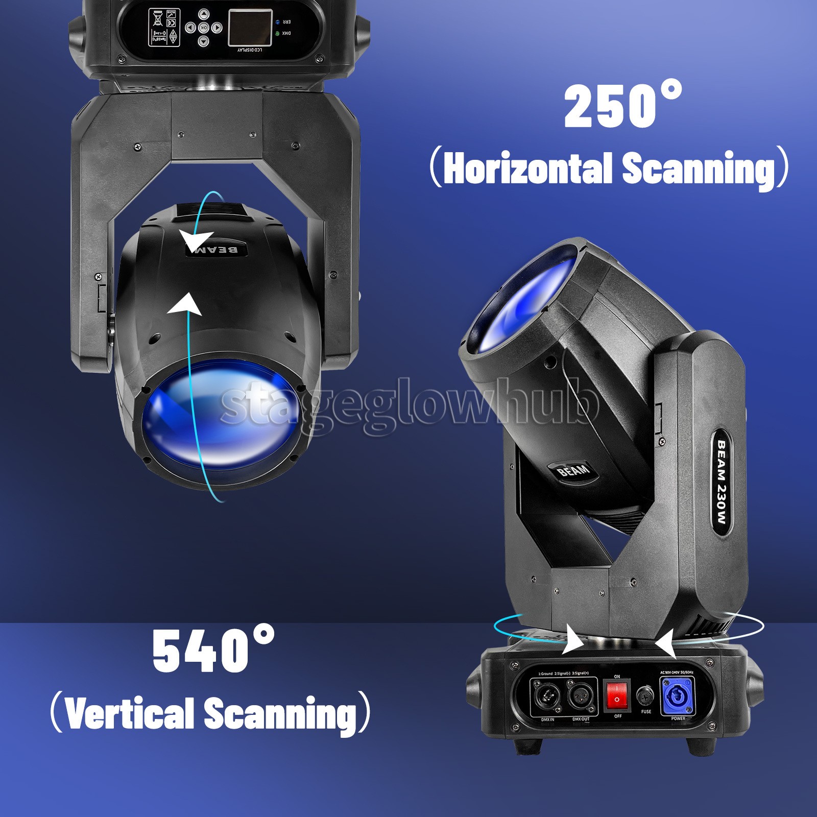 PAIDUN 230W 7R RGBW Beam Moving Head Stage Light 8+16Prism Gobo Disco Bar Event