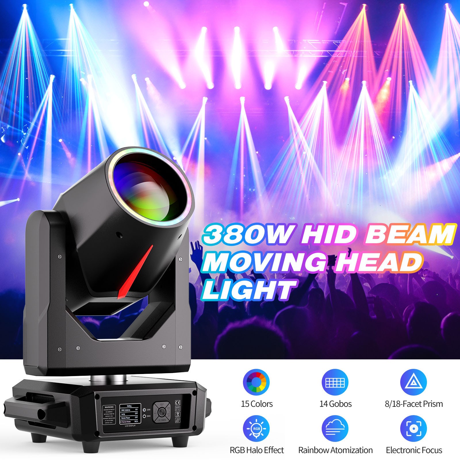 380W LED Moving Head Stage Light RGBW Gobo Beam DMX Lighting For DJ Disco Show