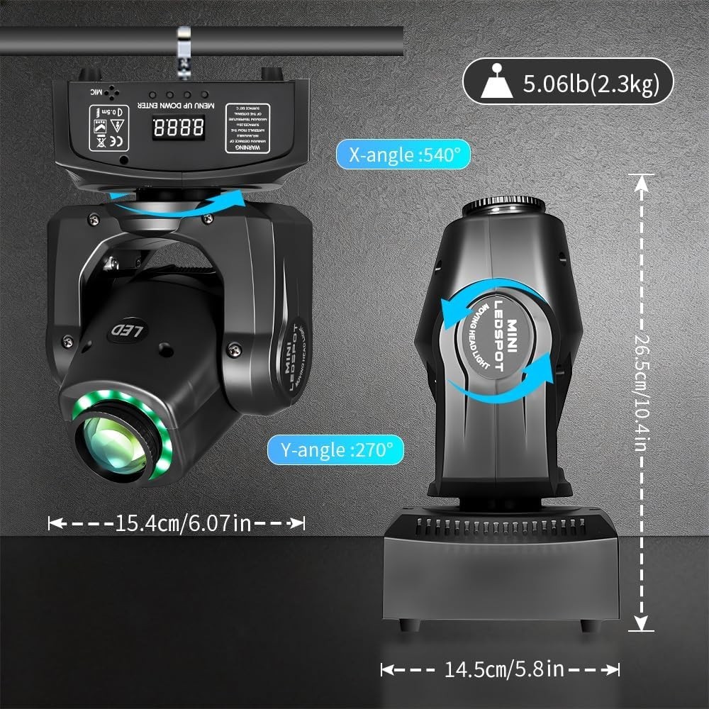 AGVYBE 60W Moving Head DJ Lights with Remote Control, 8 Patterns & 8 Colors
