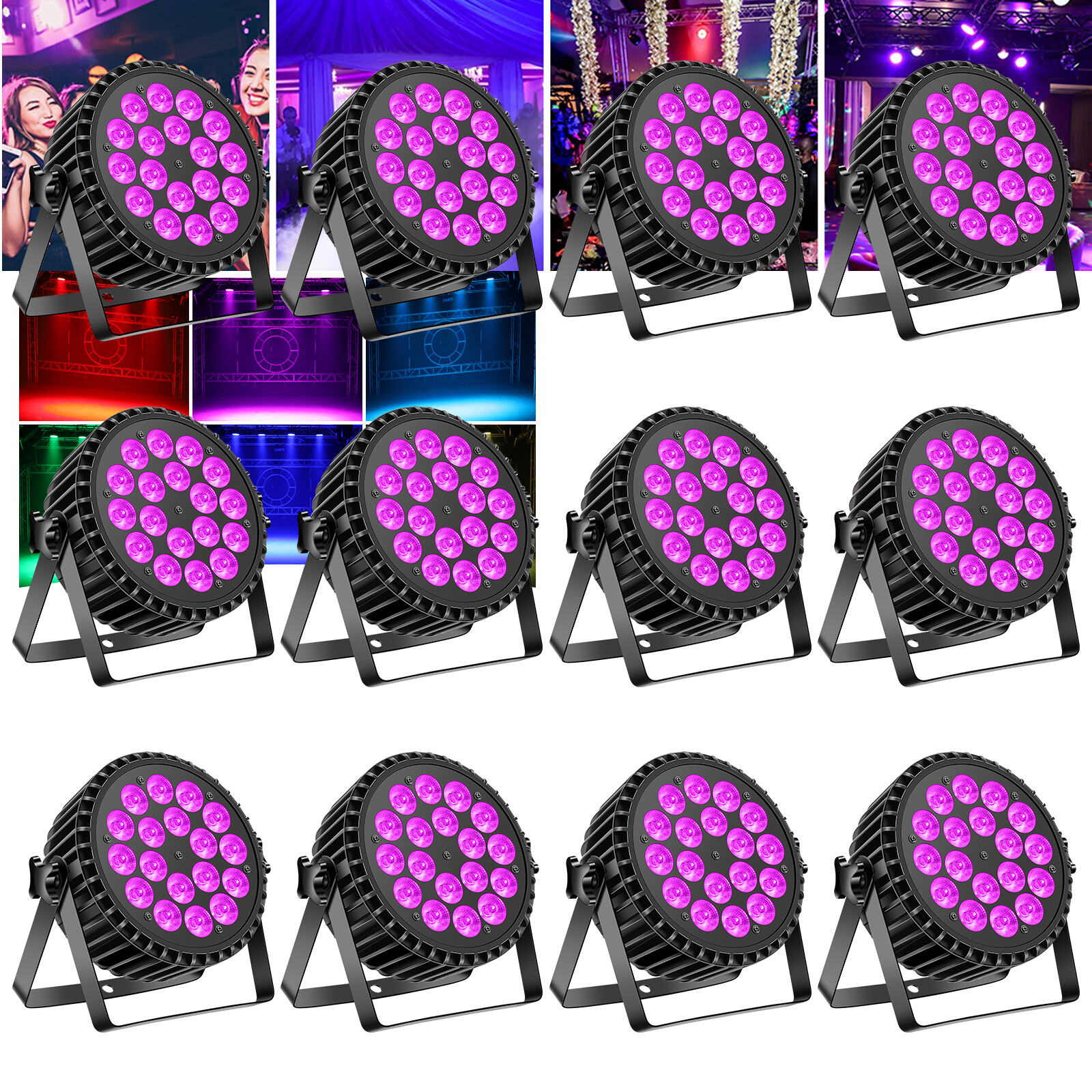 12PCS DJ Party Stage Light 18LED RGB+UV DMX 4/8CH Par Lights Wash light Bar Show