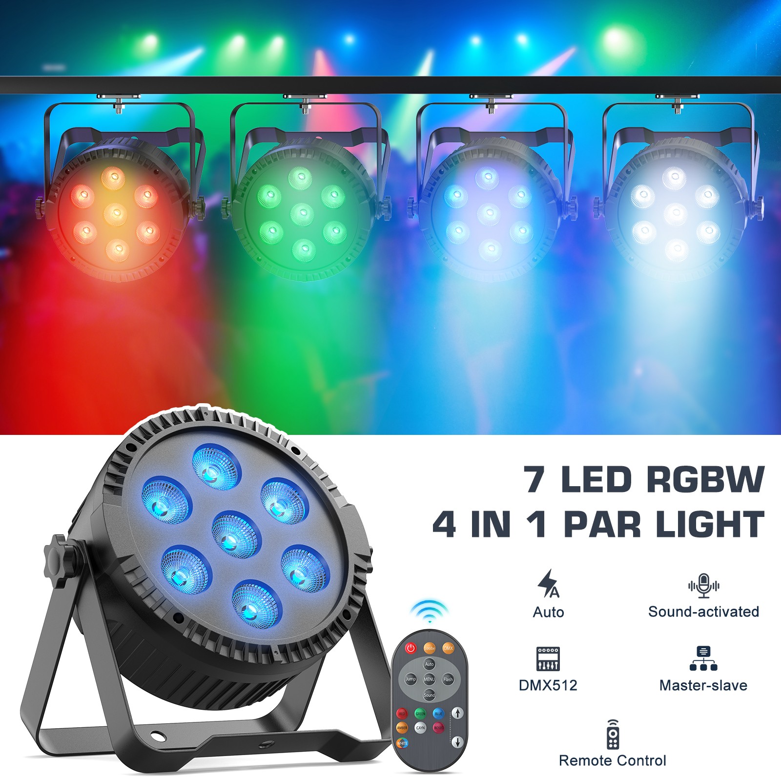 7X15W LED Par Can Lights DMX RGBW Strobe DJ Disco Lights Stage Lighting w/Remote