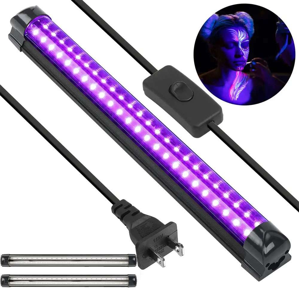48LED UV Black Light Bar Fixtures Ultraviolet Lamp US Strip Plug Party Club 2PCS