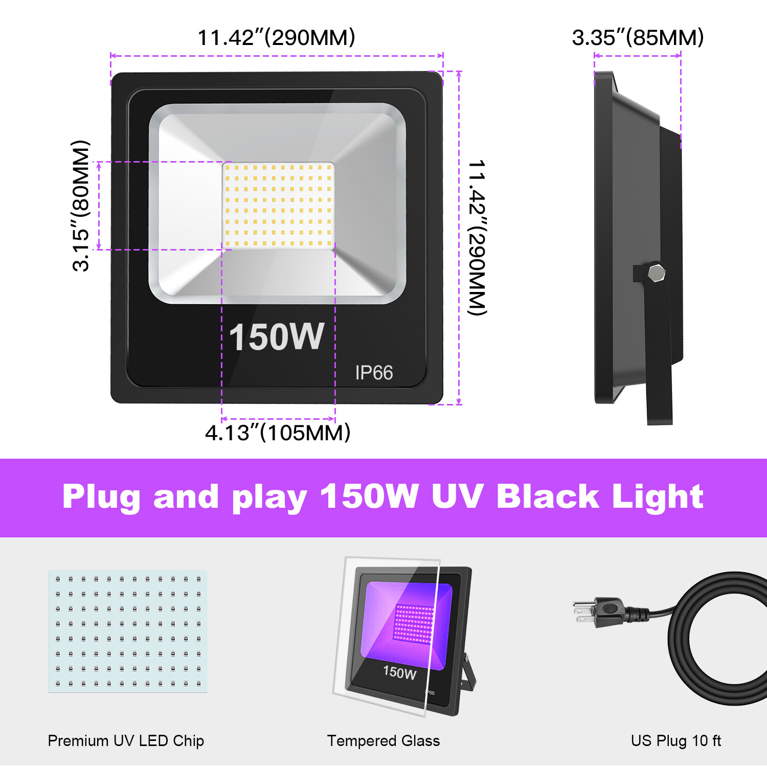 150 Watt LED UV Black Light Xmas Party Stage Lighting Glow in Dark Disco DJ Lamp
