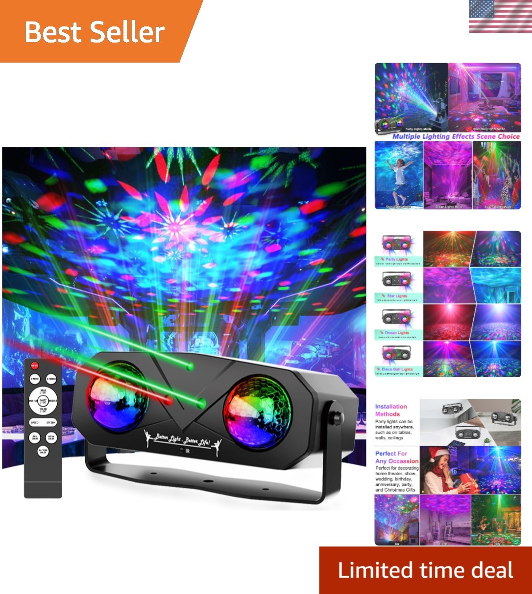 Multi-Mode Disco Ball Light and Ocean Star Projector for Indoor & Outdoor Events