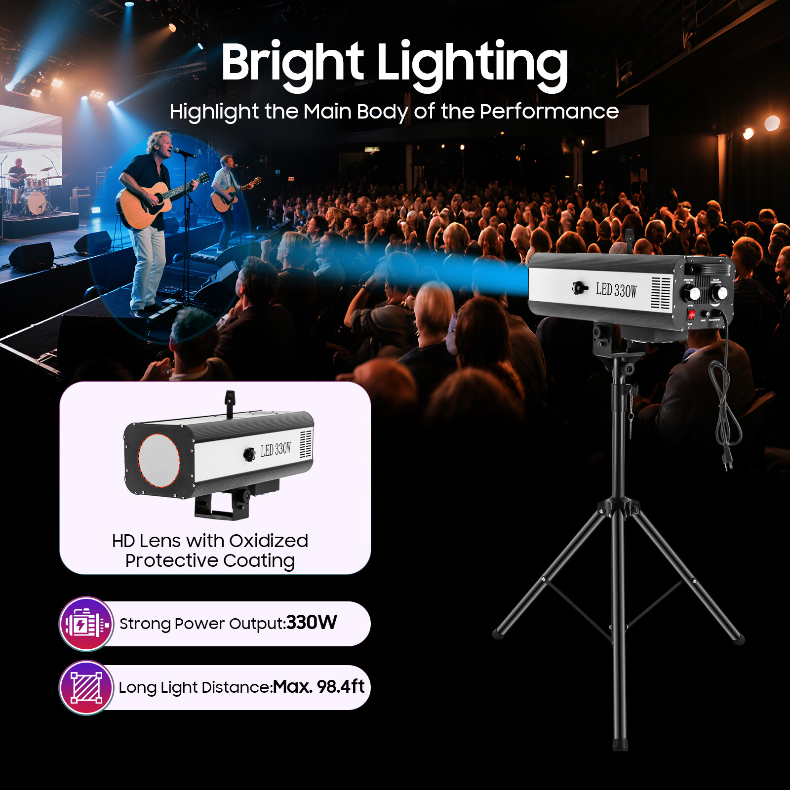330W RGBW Stage Spotlight LED Follow Spot Light Beam DMX DJ Disco Light w/Tripod