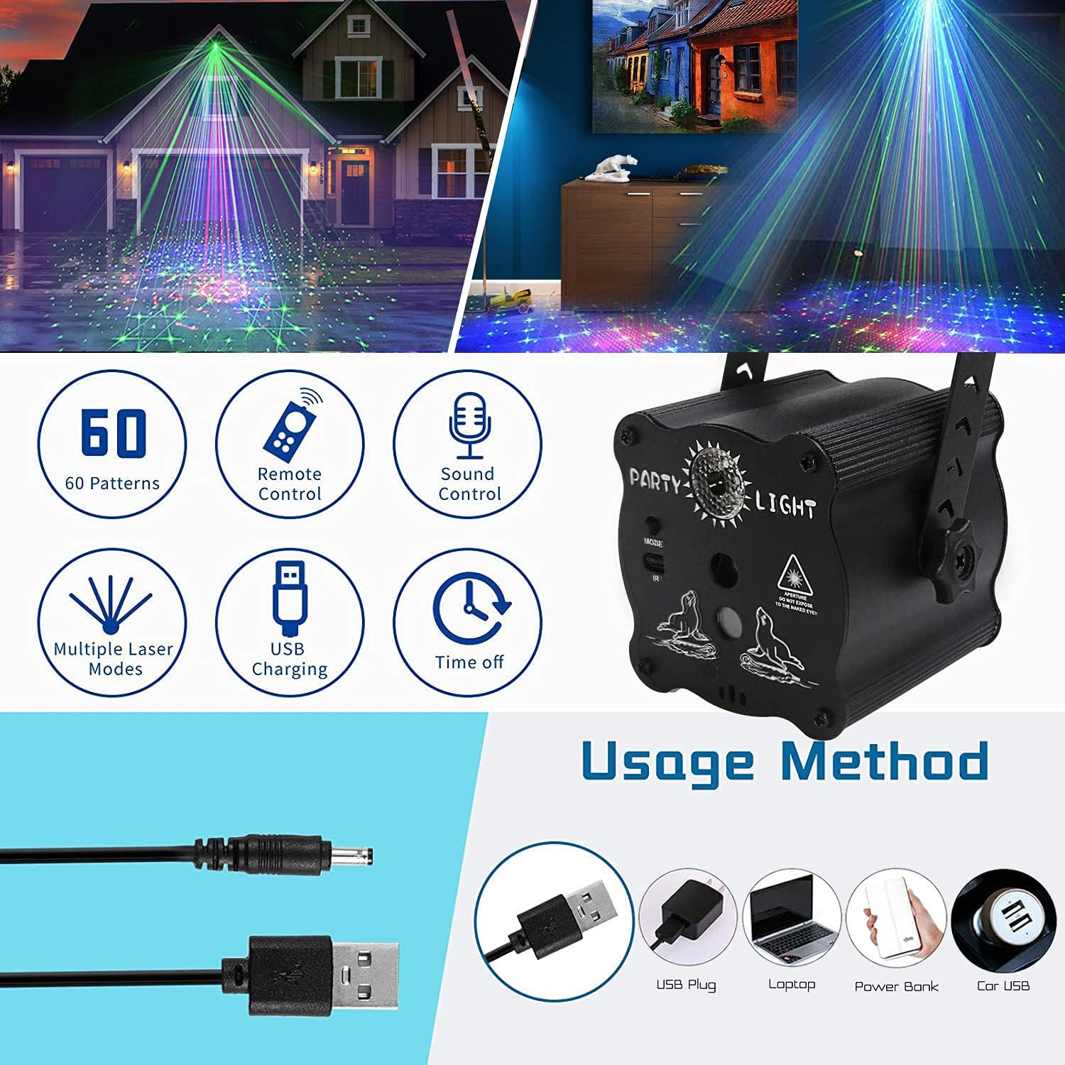 Laser Light Show Projector DJ Disco Ball Sound Activated Strobe Party Decor