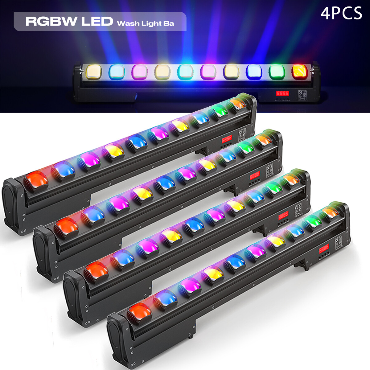 4PCS Wall Wash Light 10LED RGBW Stage Beam Light DMX Bar Party Effect Light