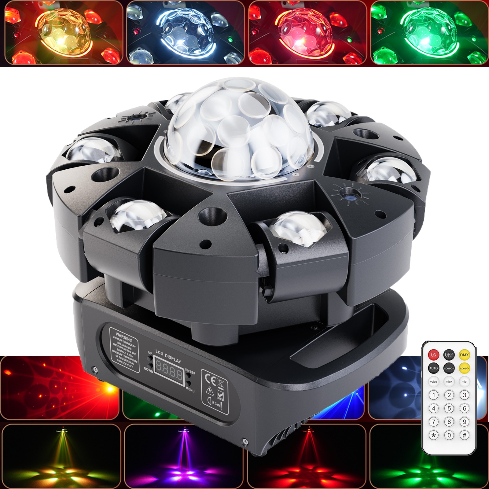 UKING 6 Arms Laser RGBW LED Moving Head Light Disco Stage Lighting Beam DMX512