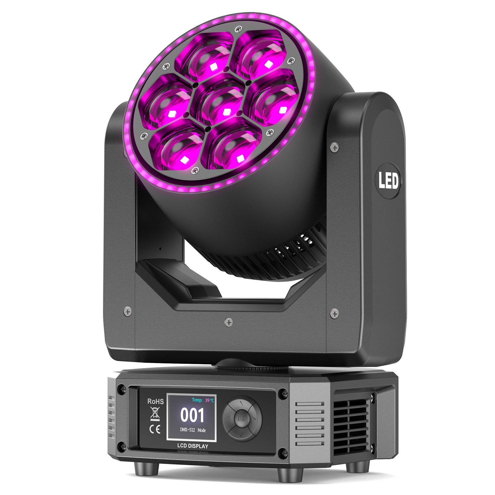 7X50W LED Zoom Moving Head Stage Lights RGBW Wash Bee Eye Lighting Party DMX