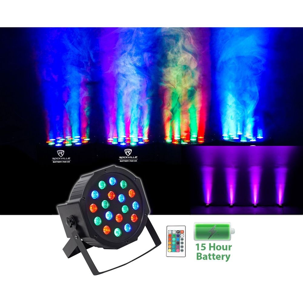 (10) Rockville BATTERY PAR 50 Rechargeable LED DMX DJ Club Wash Up-Lights+Remote