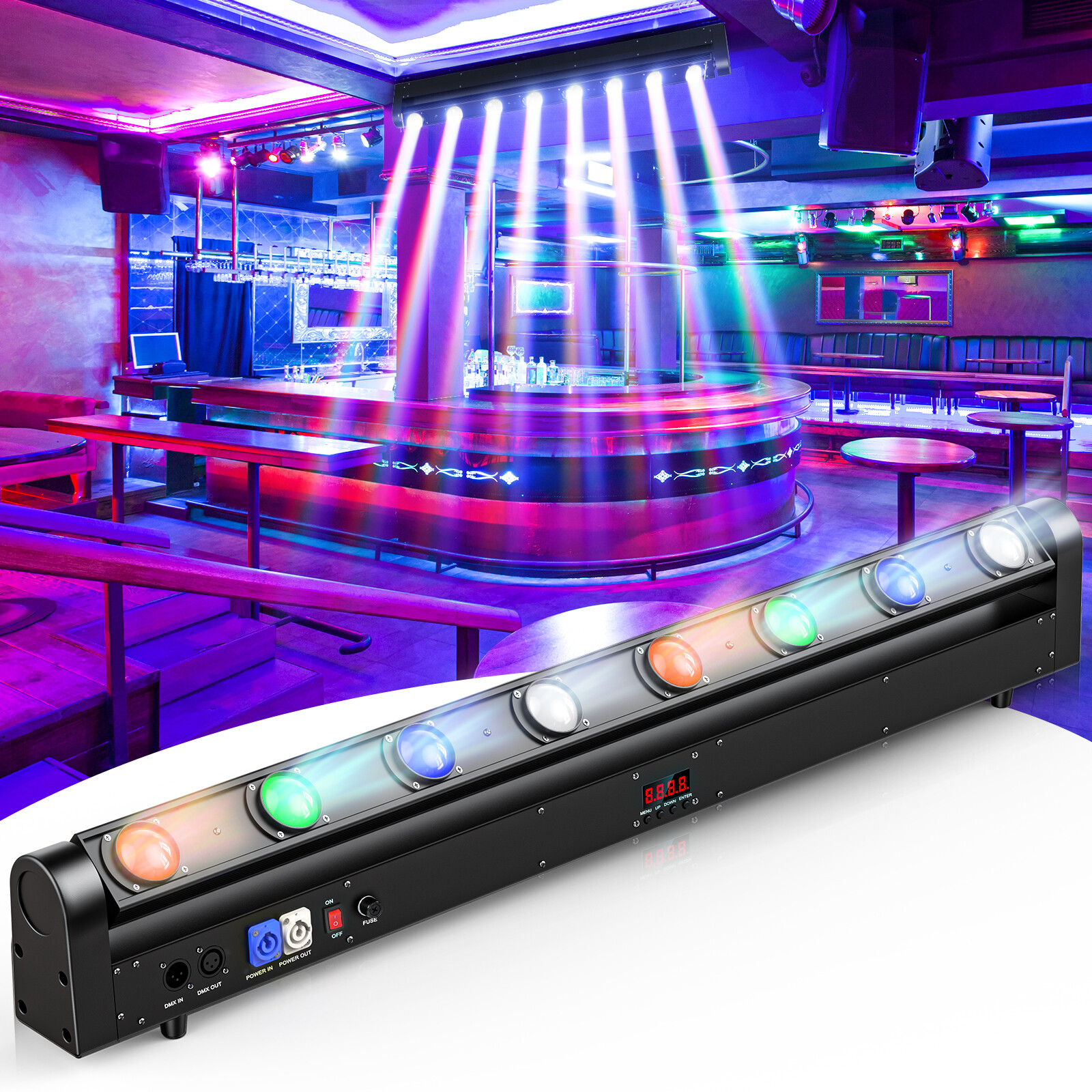 8x15W RGBW LED Moving Head Beam Bar DMX512 Stage Club Party DJ Lighting