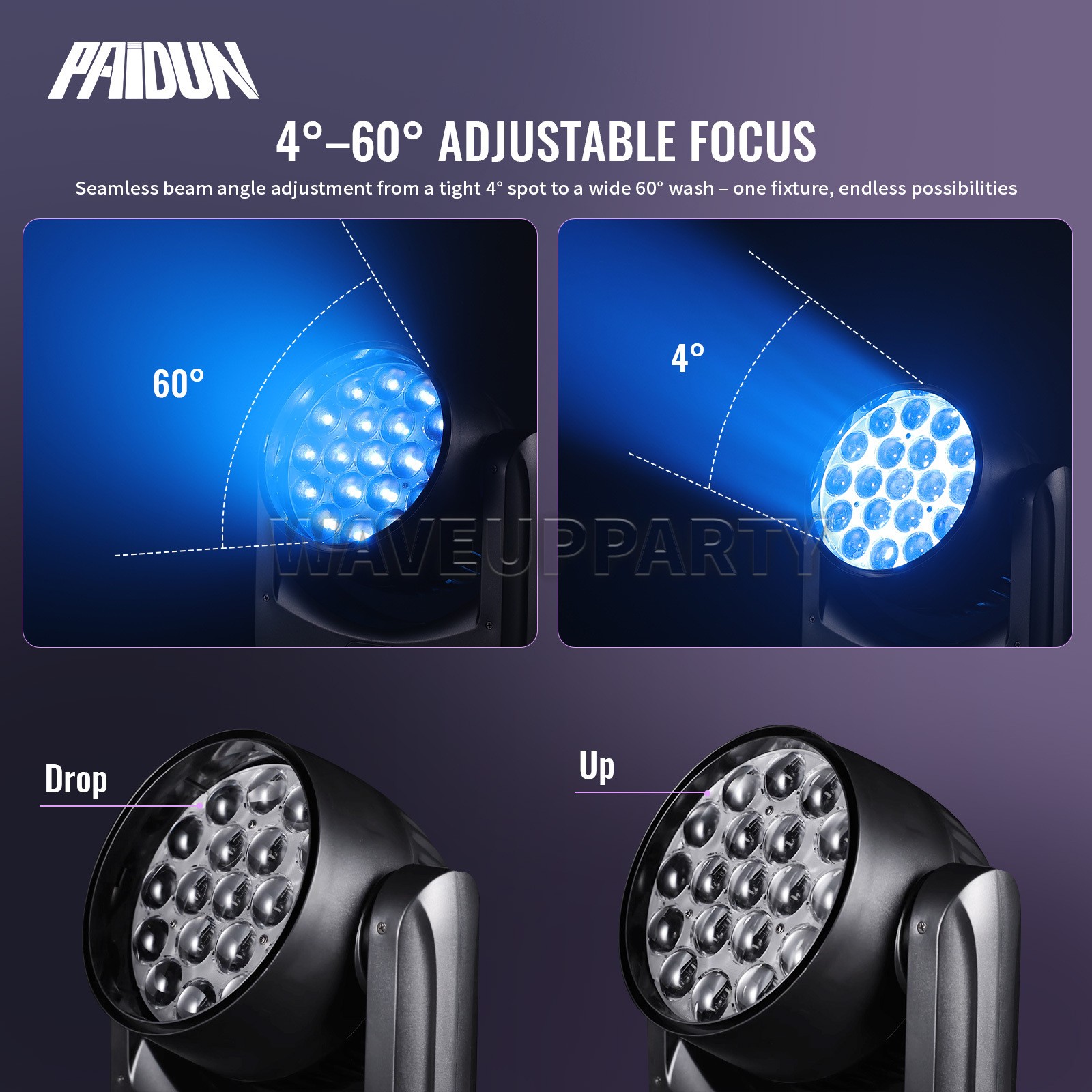 PAIDUN 1/2/4PCS 19x15W LED RGBW Zoom Wash Moving Head Light DJ Disco Party Show
