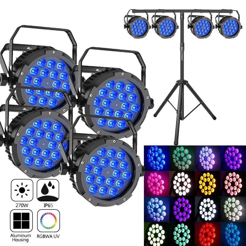 6PCS Waterproof LED Par Light 18x15W 6in1 RGBWA+UV DMX Outdoor Stage Lighting DJ