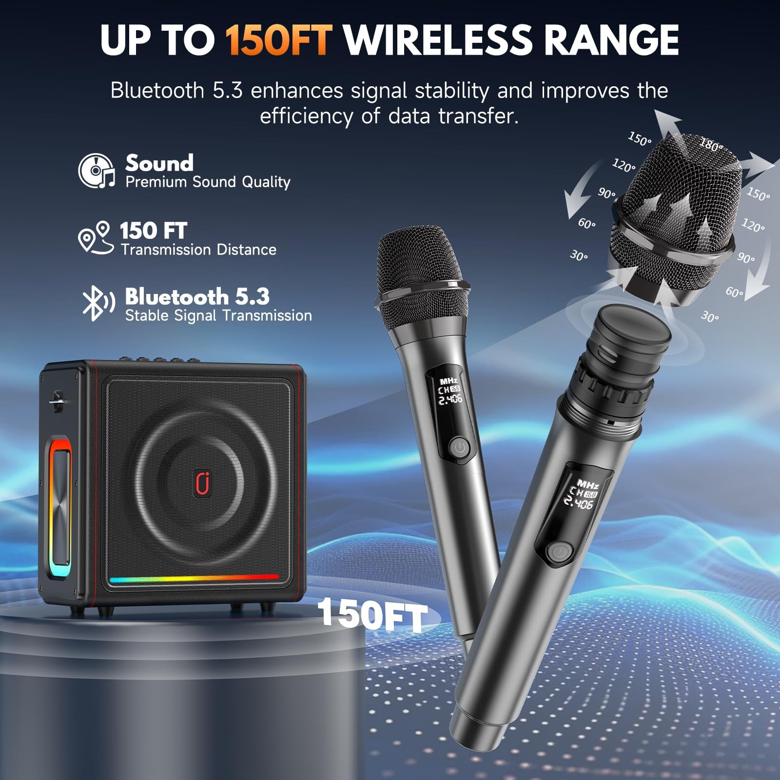 Karaoke Machine for Adults with 2 Wireless Microphones, 300W Retro Leather Bl…