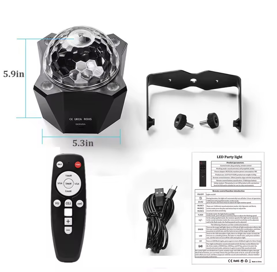 LED Disco Ball Light Party Magic Stage Light DJ Strobe Ball with Remote Control