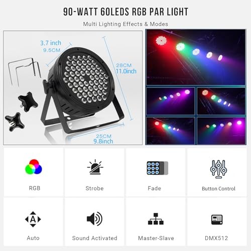 Stage Lights 60 LED DJ Par Lights 90W RGB Color Changing – Sound 1 pack
