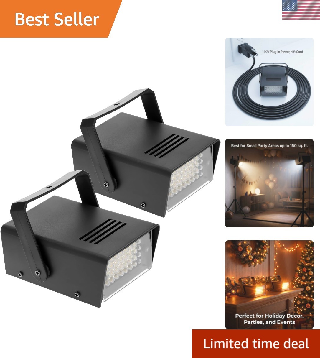 Lightweight Mini Strobe Lights 2-Pack – 32 LEDs for Vibrant Indoor Ambiance