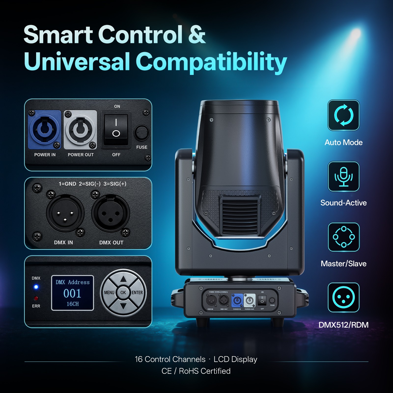 Beam Stage Light 300000Lux 324W HID 14 Colors GOBO Frost Prism Moving Head DMX