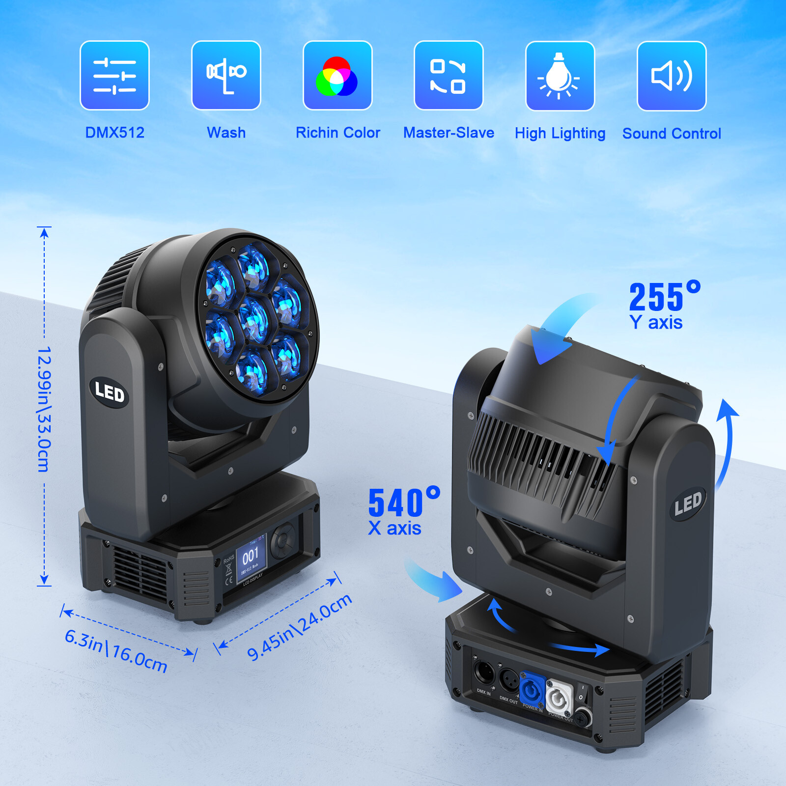 7X50W RGBW Moving Head Stage Lighting LED Wash DMX Beam Bar Disco Party DJ Light