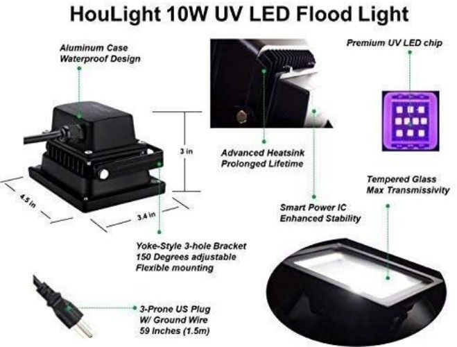 10W UV LED Black Light Floodlight Waterproof for Parties, Fluorescent Effect…