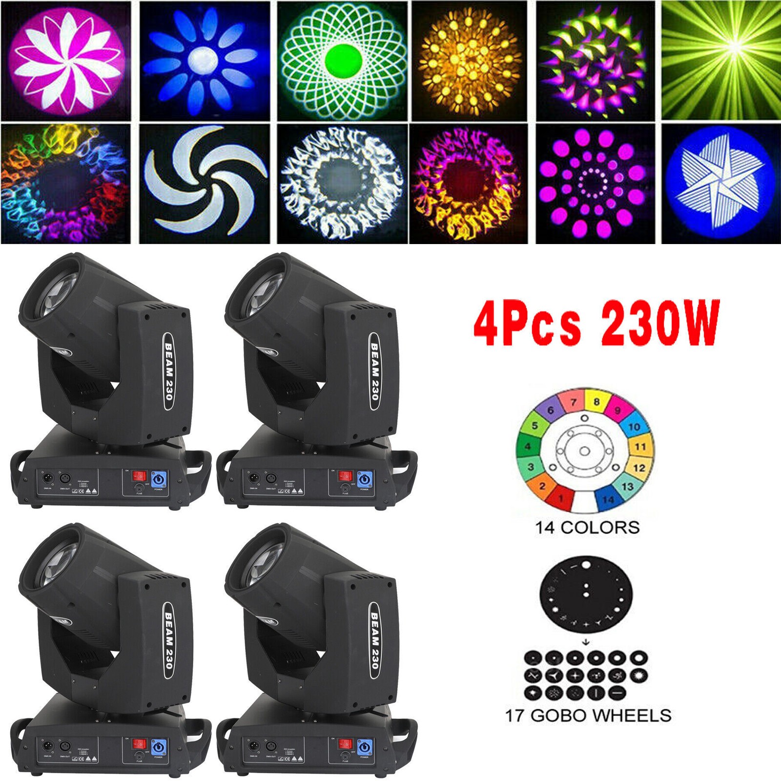 1/2/4/6/8Pcs 230W 7R Zoom Moving Head Beam Sharpy Light 8 Prism Strobe DMX 16Ch