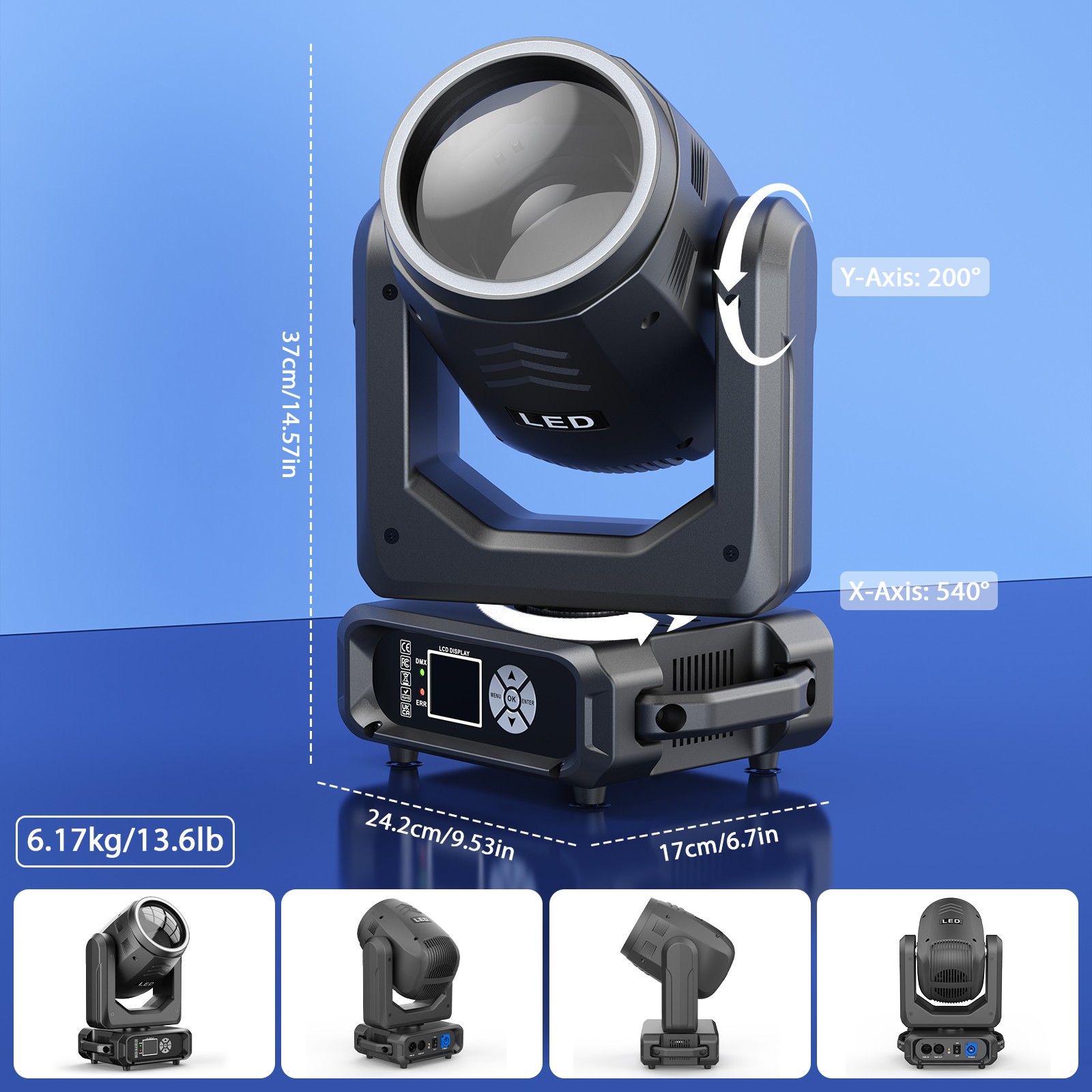250W LED Moving Head Stage Light DMX RGB Strip 18 Prism 14+1 Gobo Rainbow Effect