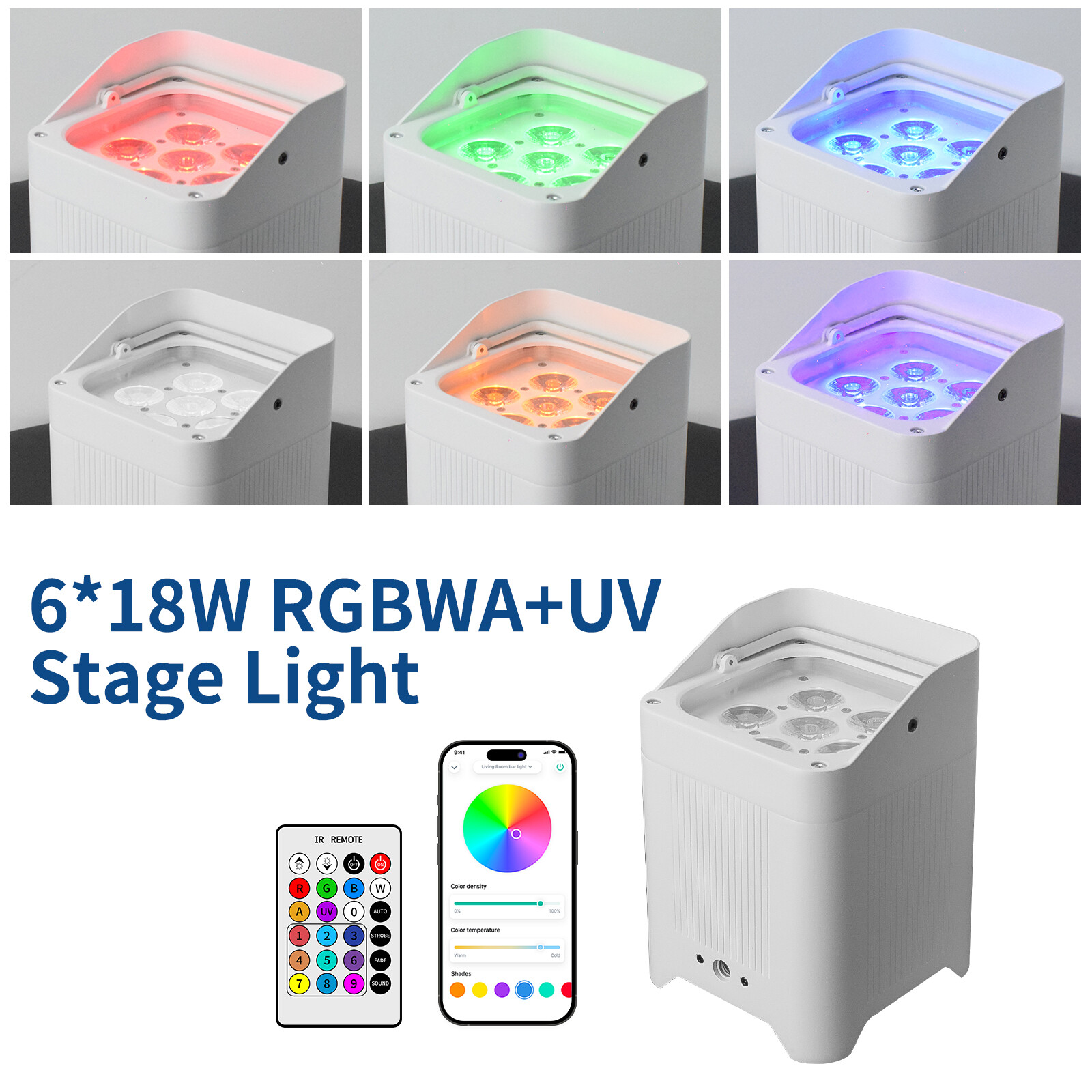 10PCS 6x18W Par Light Wireless Battery Powered RGBWA+UV DMX DJ Stage Light