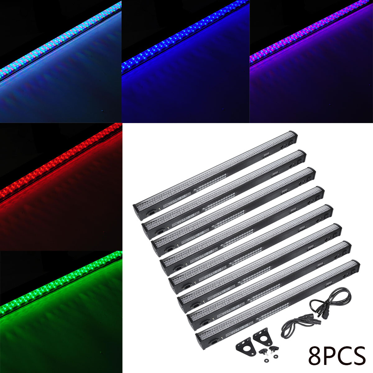 TCFUNDY 8PCS 252LED RGB Wall Wash Light Bar DMX Stage DJ Disco Beam Party Lights
