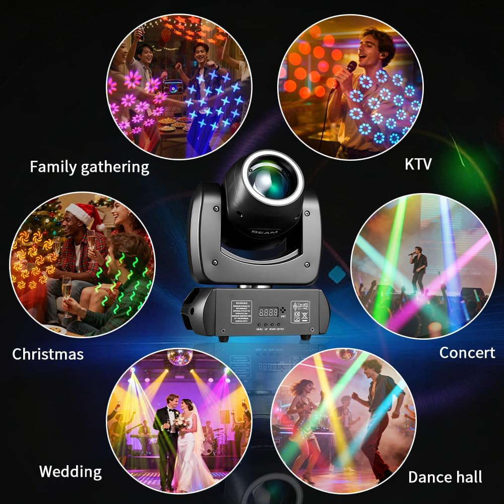 120W DJ Moving Head Light with 8 Gobos & Colors, DMX512, Remote Control