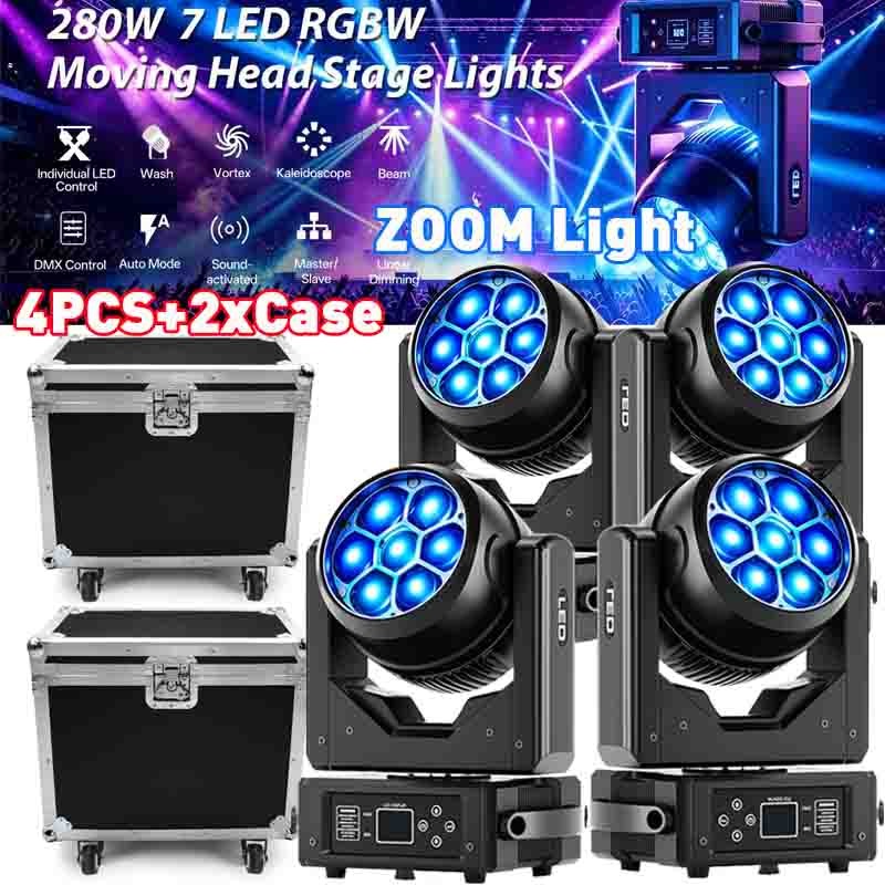 4 PCS 7x40W RGBW Bee Eye LED Beam Moving Head Light Zoom Wash Stage Light Show