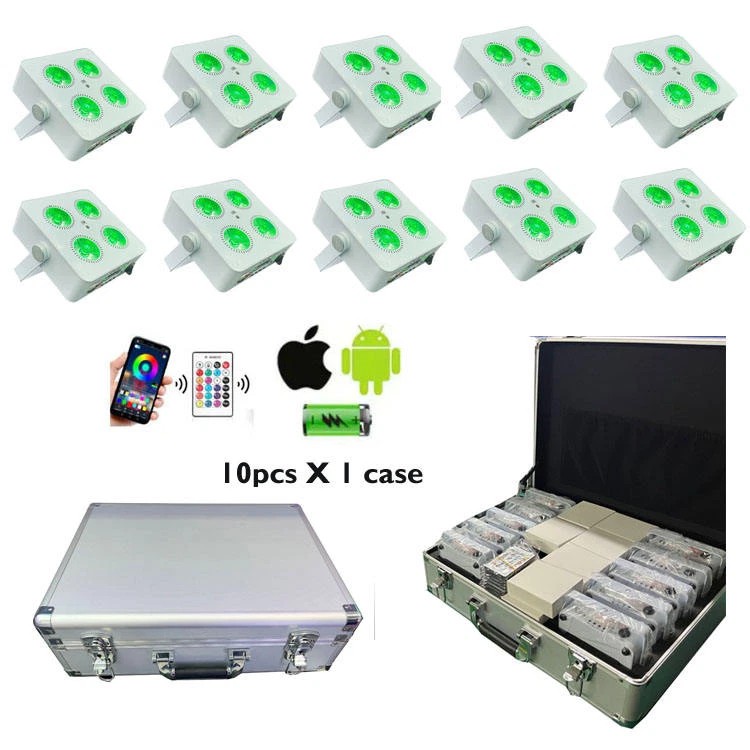 10+Case/4x18w RGBWAUV Wireless Dmx Mini LED Uplight 5000mAh Battery DJ Stage Par