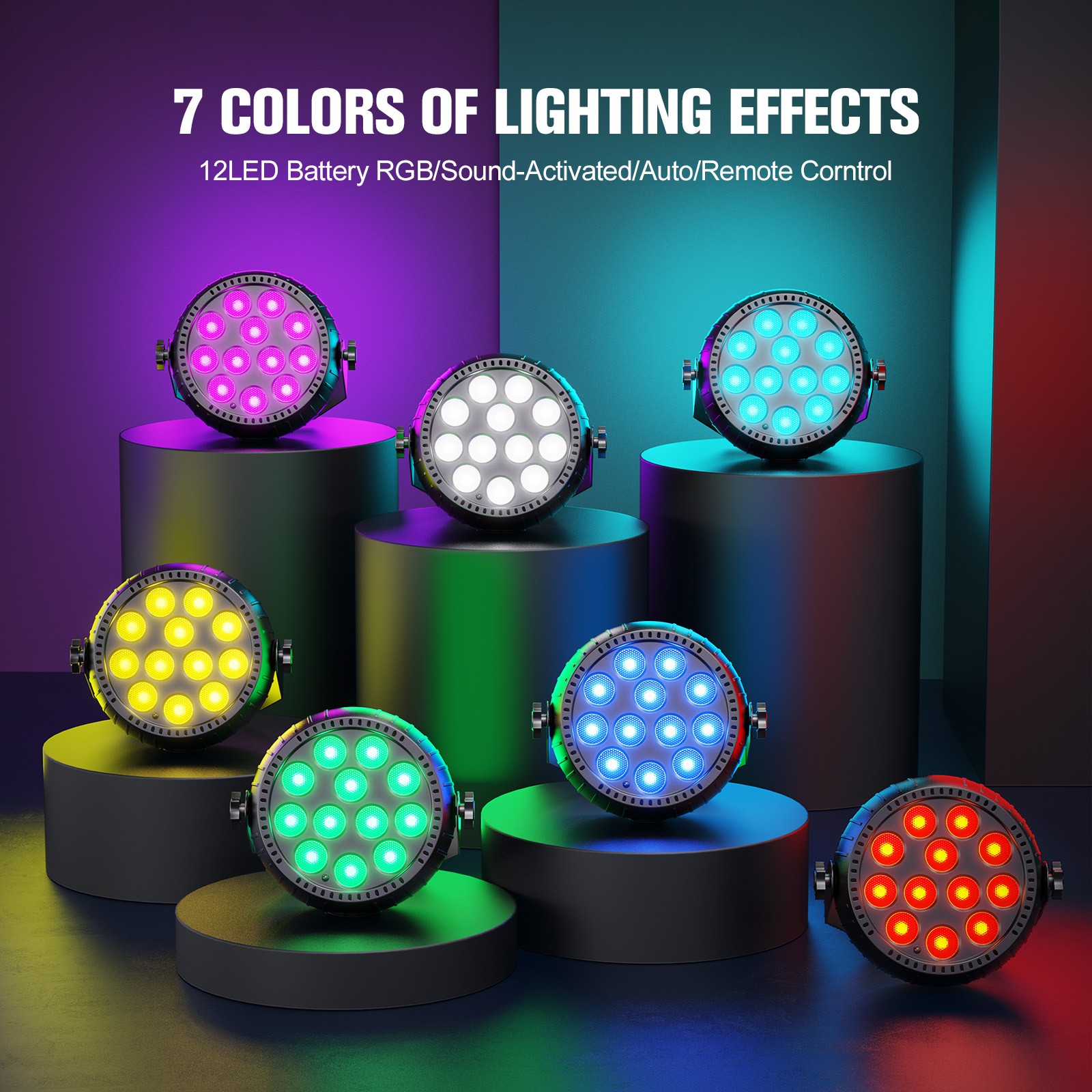 10PC Rechargeable Par Lights 72W RGB Battery Wireless 12LED DJ Uplights w/Remote