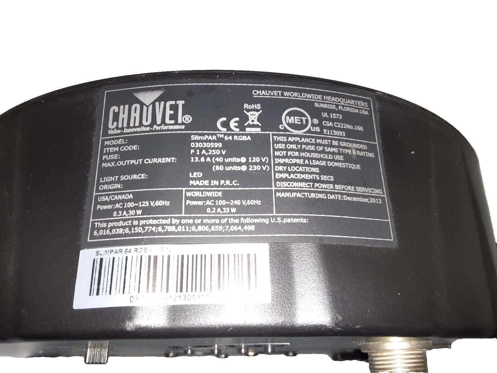 Chauvet DJ SlimPAR 64 RGBA Compact Low-Profile Wash Light 3-Pin XLR – UNTESTED