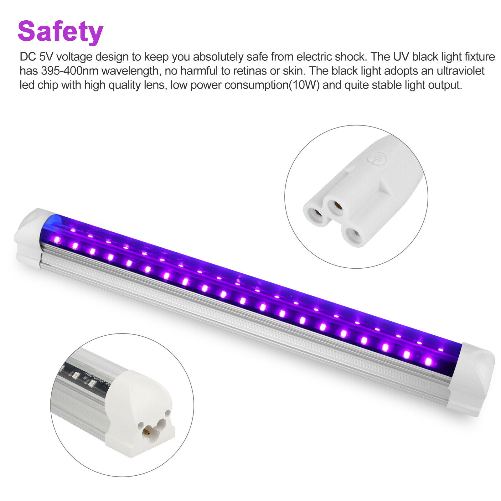 48 LED UV Light Bar Blacklight Fixtures Ultraviolet USB Lamp Strip DJ Party Club