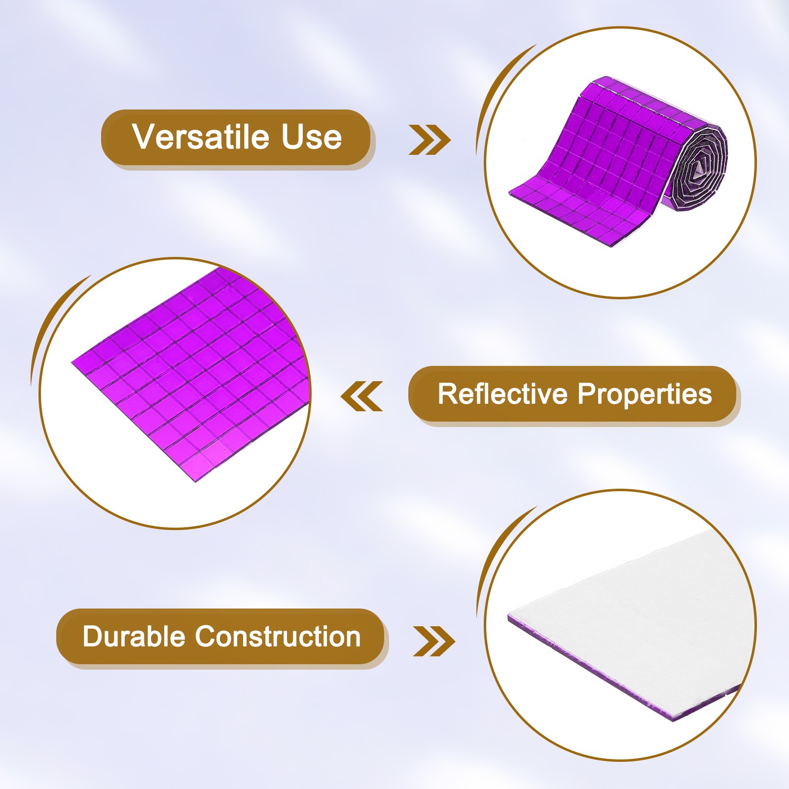 5 Sheet 2400 PCS Glass Mirrors Disco Ball Tiles Self-Adhesive Purple 5x5mm