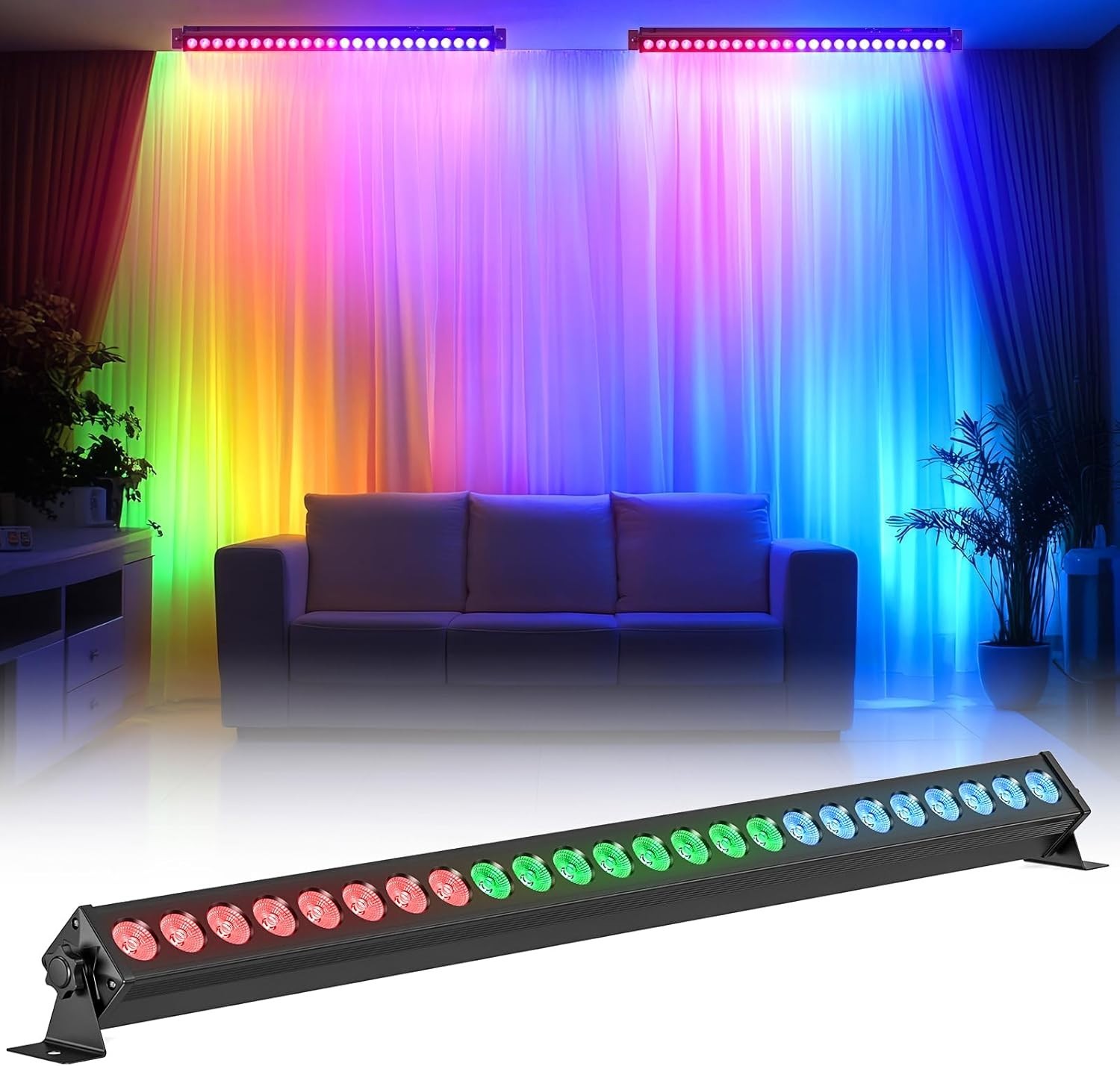 Led Stage Lights Bar,72W 24LEDs RGB Dj Strobe Party Lights Bar 3 in 1 Wall Wa…