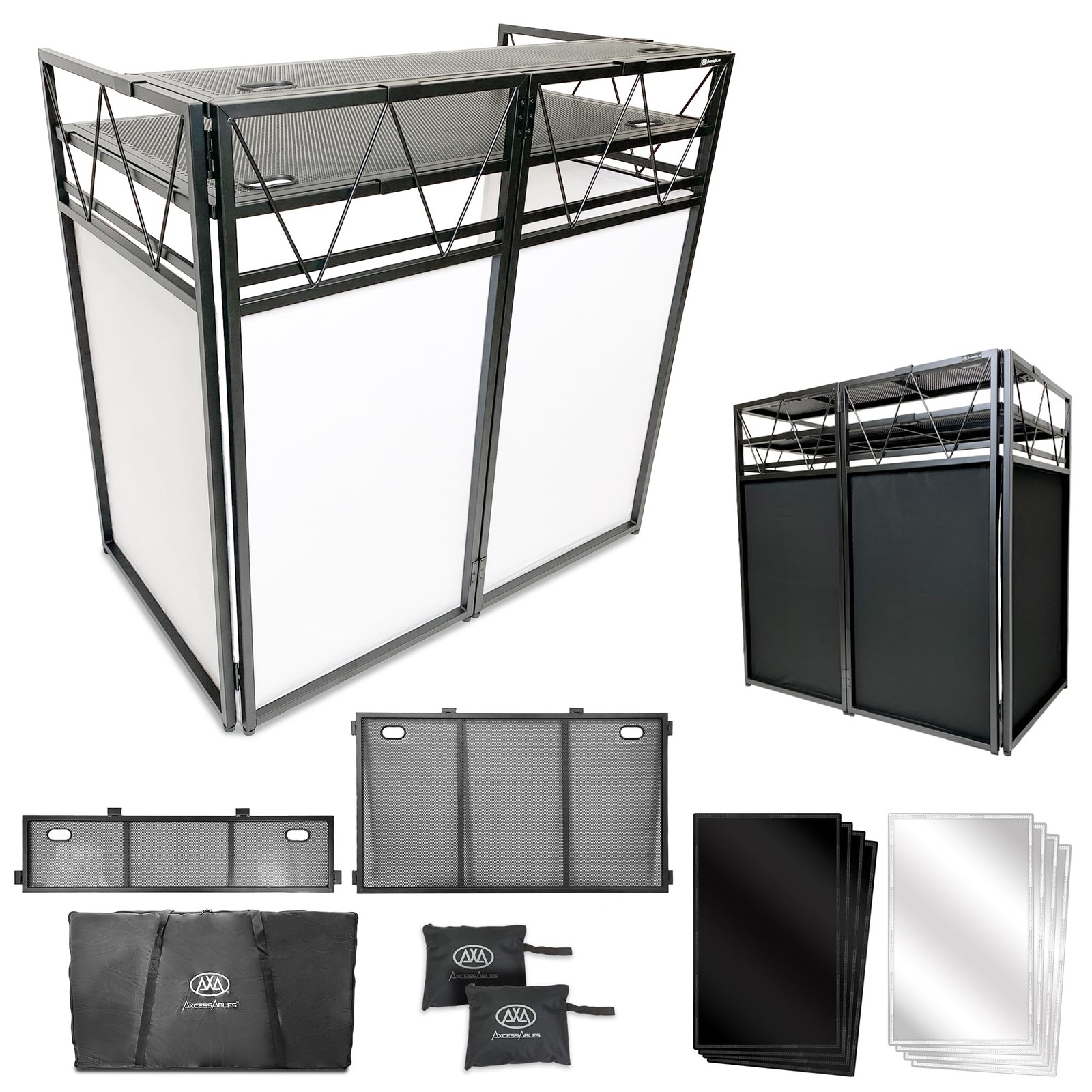 AxcessAbles Two-Tier Portable DJ Booth | Large DJ Table Stand w/ 43″x25″ Desk