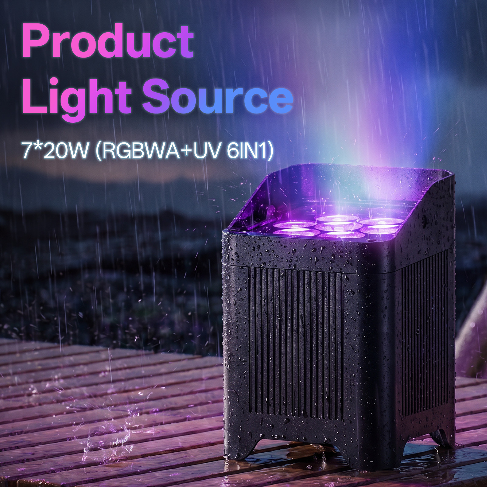 LED 7x 20W RGBWA+UV Waterproof Battery Powered DMX Par Can Light DJ Uplighting