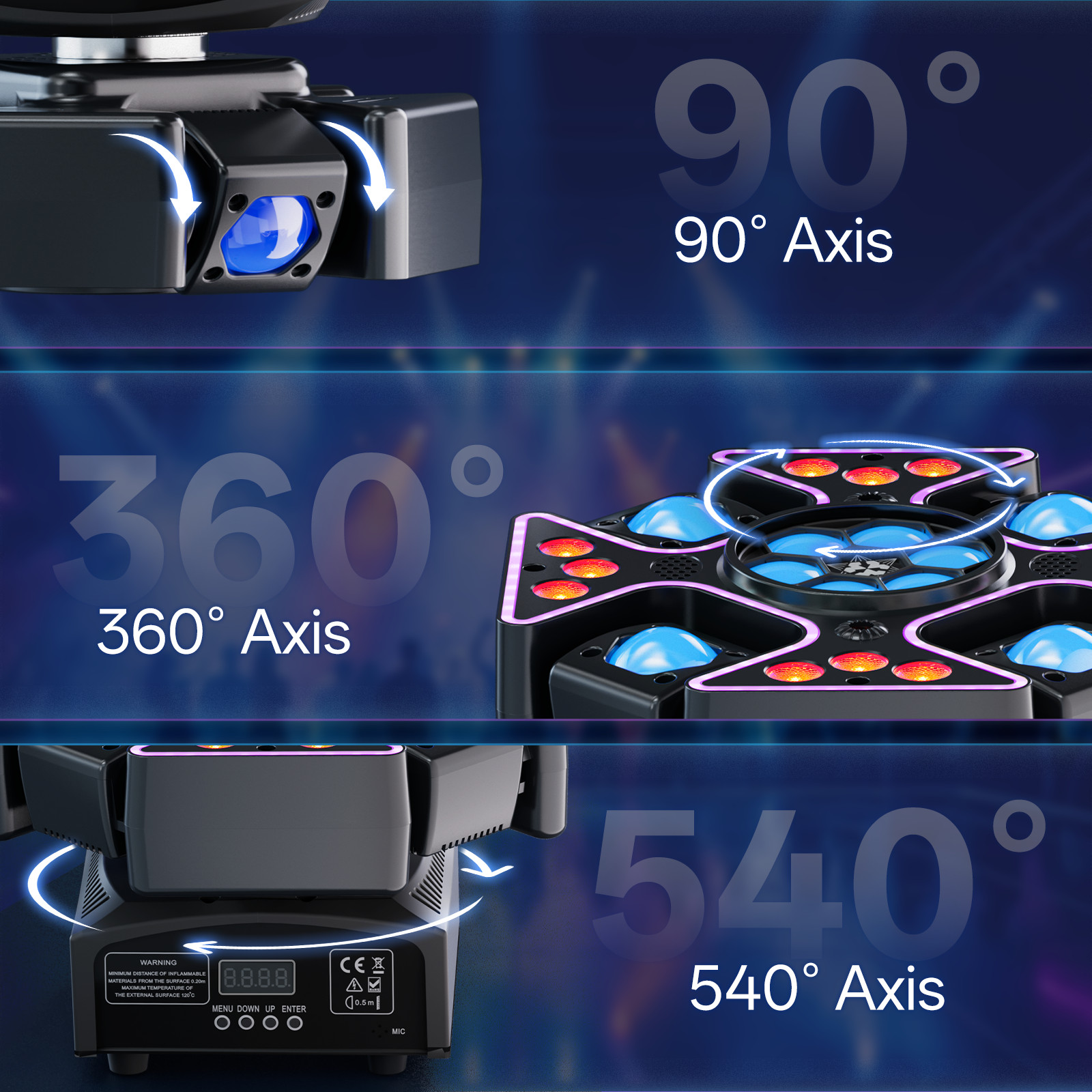 4-Arm Moving Head Light RGBW Laser Auto DMX DJ Disco Stage Party 540° X-Axis