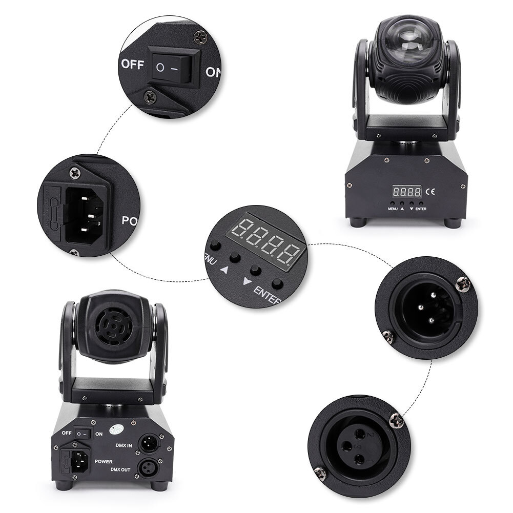 80W RGBW Mini Beam Spot Moving Head Stage Light DMX Club Party DJ Disco Lighting