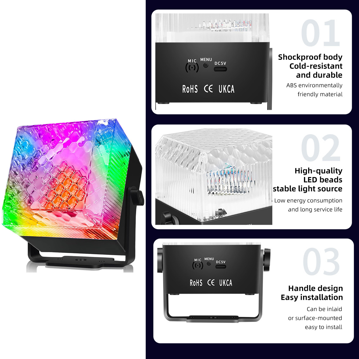 2Pcs Disco Lights Party Light Stage Light 7Colors Sound Activated KTV Club Light