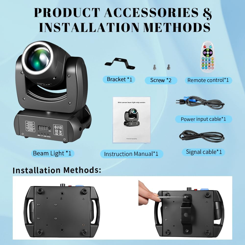 120W DJ Moving Head Light with 8 Gobos & Colors, DMX512, Remote Control