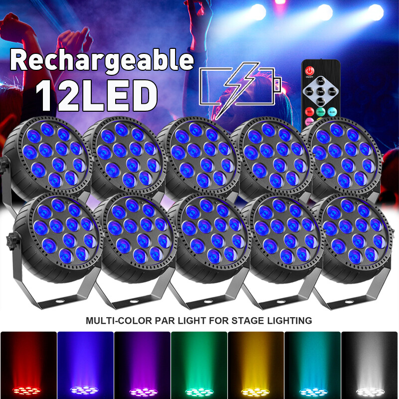 10PC Mini Wireless Rechargeable 12LED RGB Battery Par Stage Light DMX Party Show