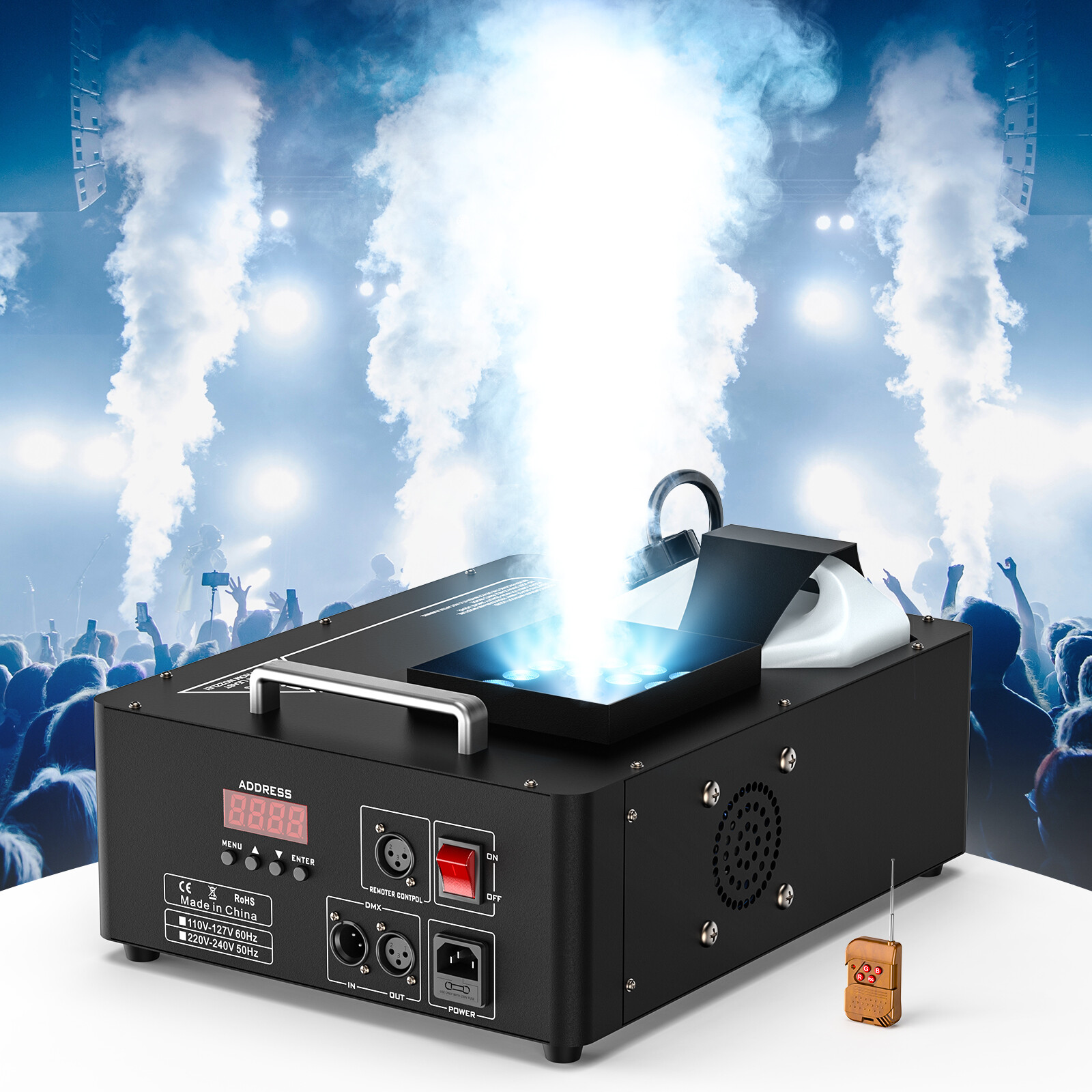 Smoke Fog Machine DMX DJ Party Vertical Spray Fog Stage Light RGB 24LED Light US
