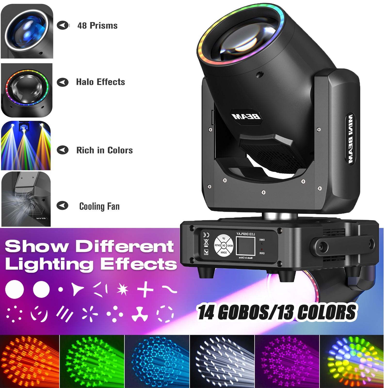 4*350W 48Prism LED Stage Lighting Gobo Moving Head DJ Disco Party DMX Beam Light