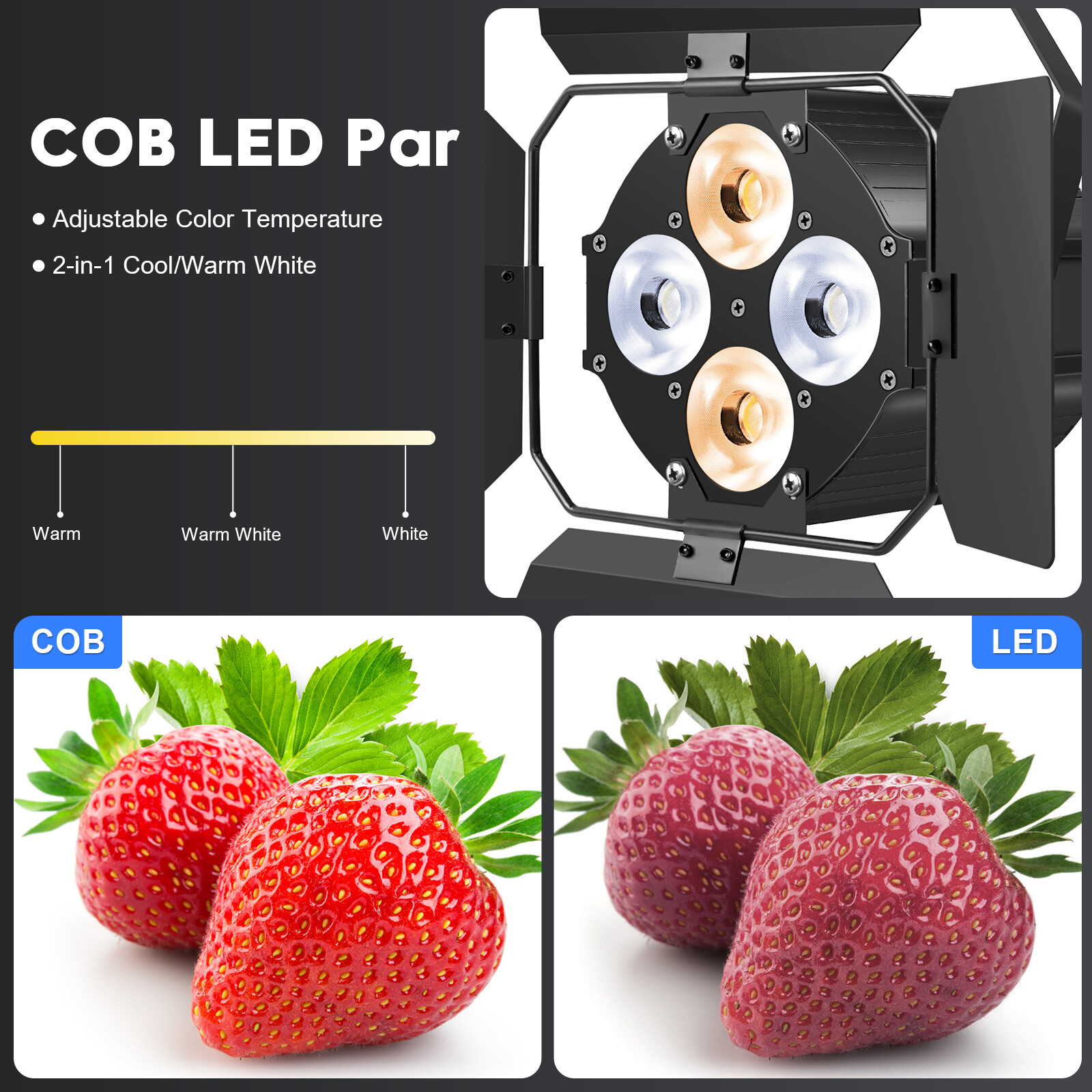 200W COB 4LED Stage Par Light w/Shade Cool Warm DMX Control Stage DJ Party Light