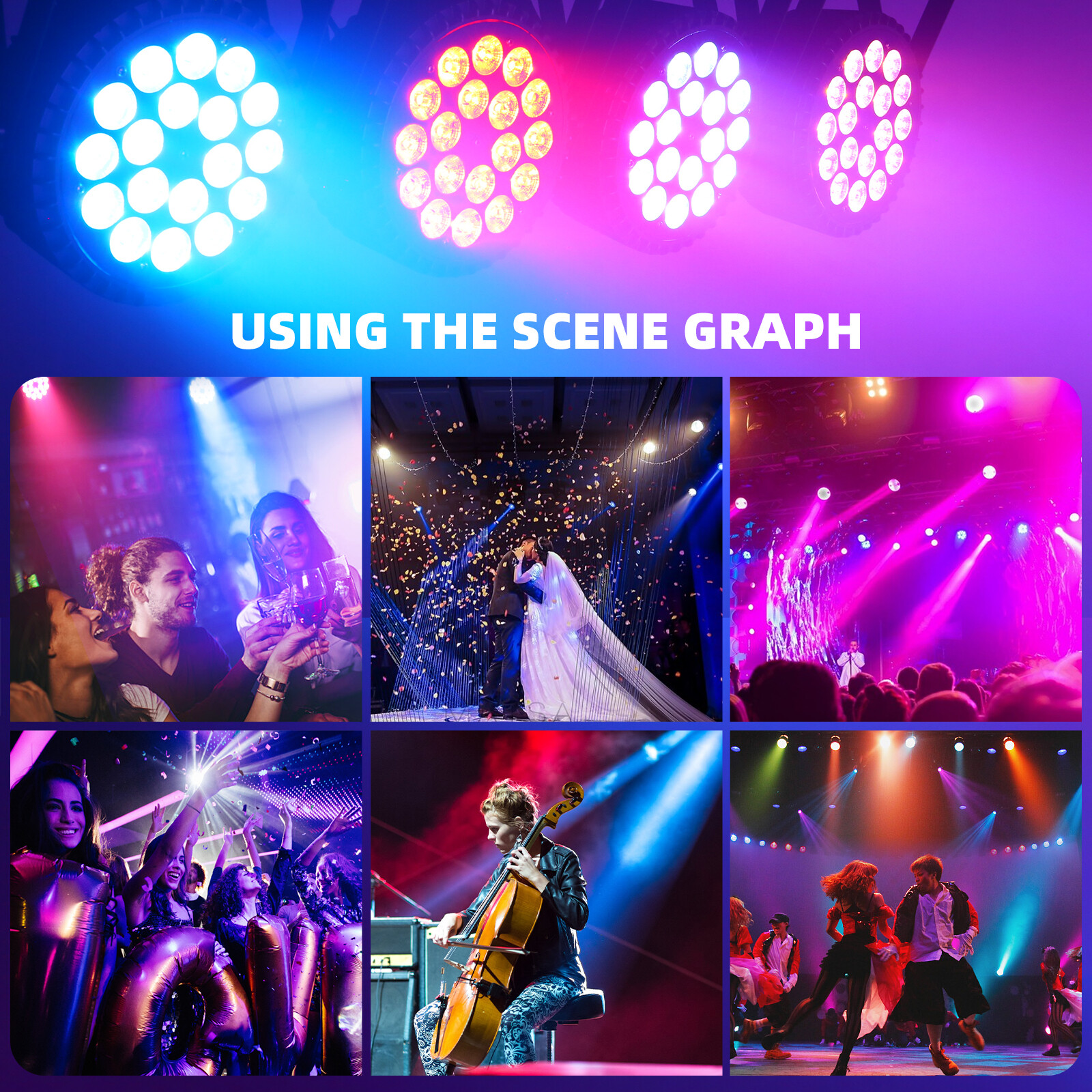 270W PAR Light 18LED RGBW UV 6in1 DMX512 Beam Stage Light for Home Party Show US