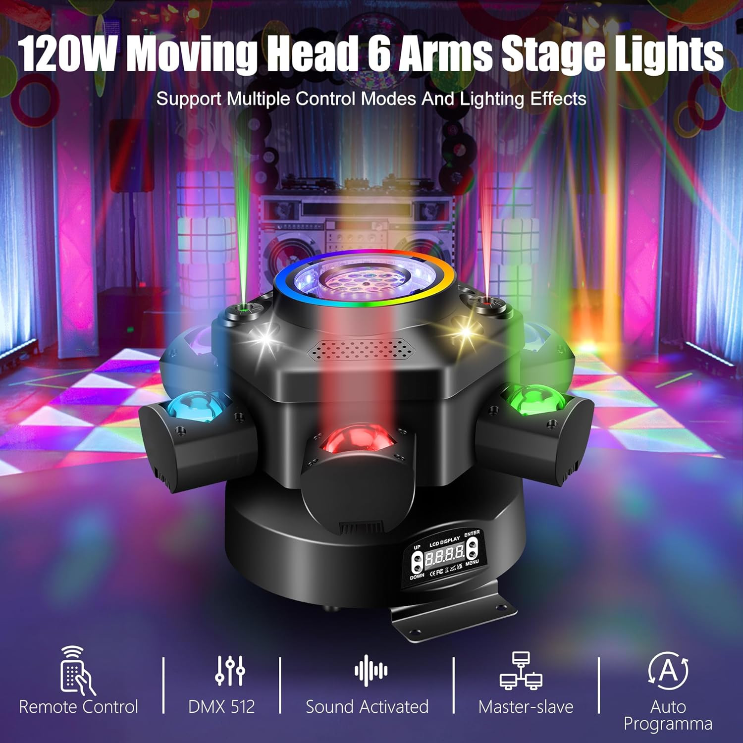 Moving Head DJ Lights with Kaleidoscope Beam Effects,540° DMX Lighting & 180° 6