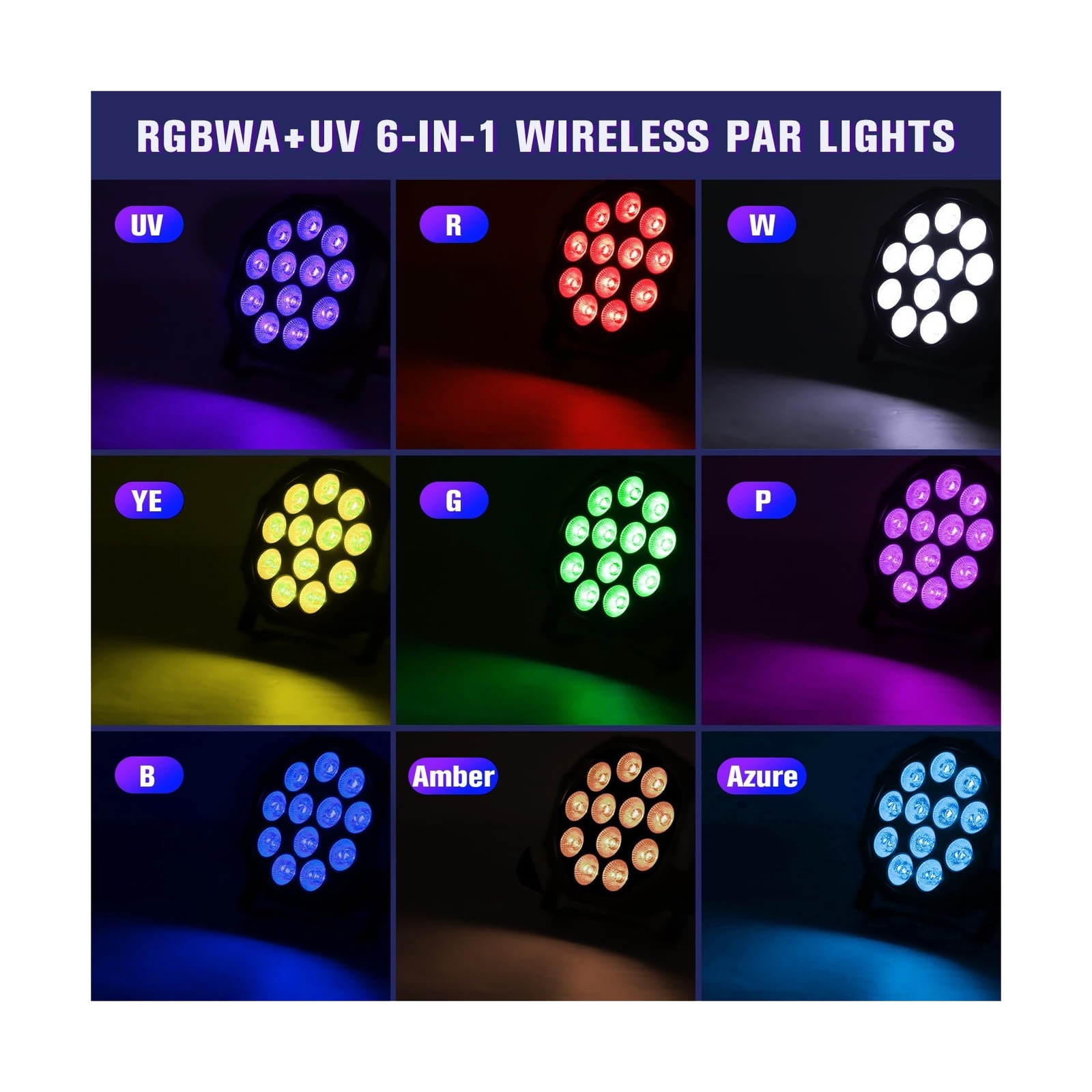 HOLDLAMP Rechargeable Par Lights Uplights RGBWA+UV 6-in-1 LED Battery Powered…